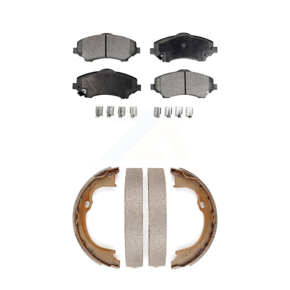 Front Rear Ceramic Brake Pads & Parking Shoes Kit For Jeep Wrangler Liberty