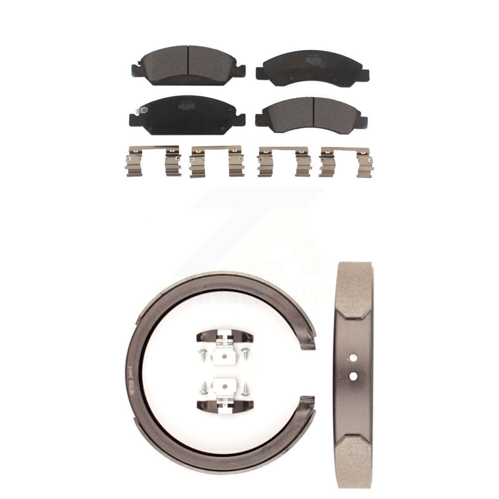 Front Rear Ceramic Brake Pads Parking Shoe Kit For Chevrolet Silverado 1500