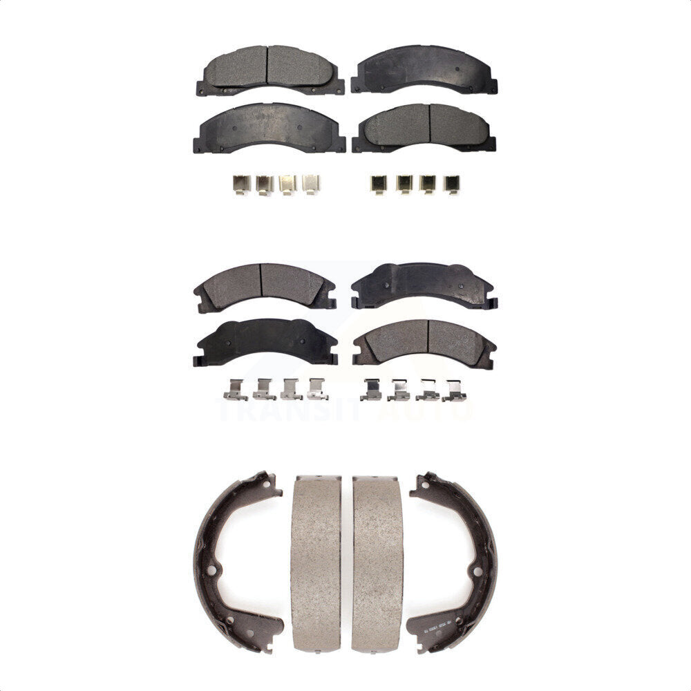 Front Rear Ceramic Brake Pads & Parking Shoe Kit For Ford E-350 Super Duty E-250