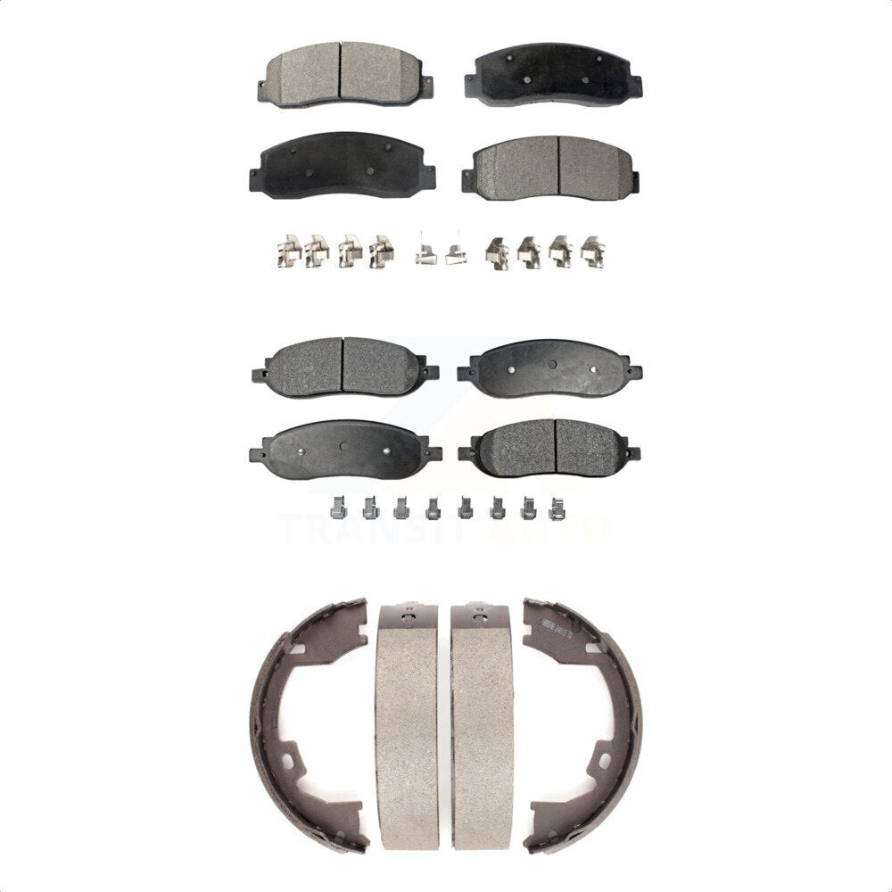 Front Rear Ceramic Brake Pads & Parking Shoe Kit For Ford F-250 Super Duty F-350