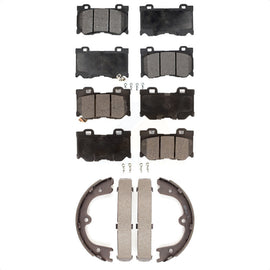 Front Rear Ceramic Brake Pads Parking Shoe Kit For Infiniti Q50 M37 QX70 Q70 M56