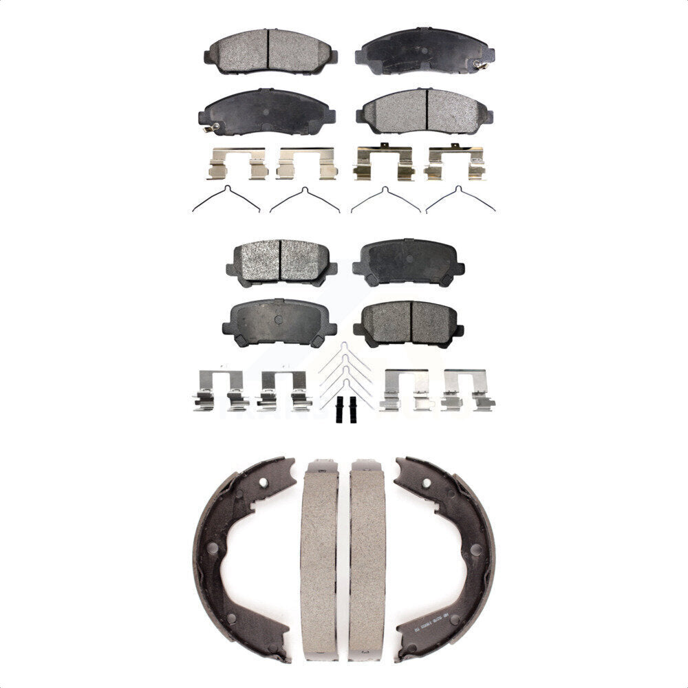 Front Rear Ceramic Brake Pads And Parking Shoe Kit For Honda Pilot Acura MDX ZDX