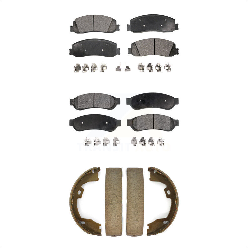 Front Rear Ceramic Brake Pads & Parking Shoe Kit For Ford F-250 Super Duty F-350