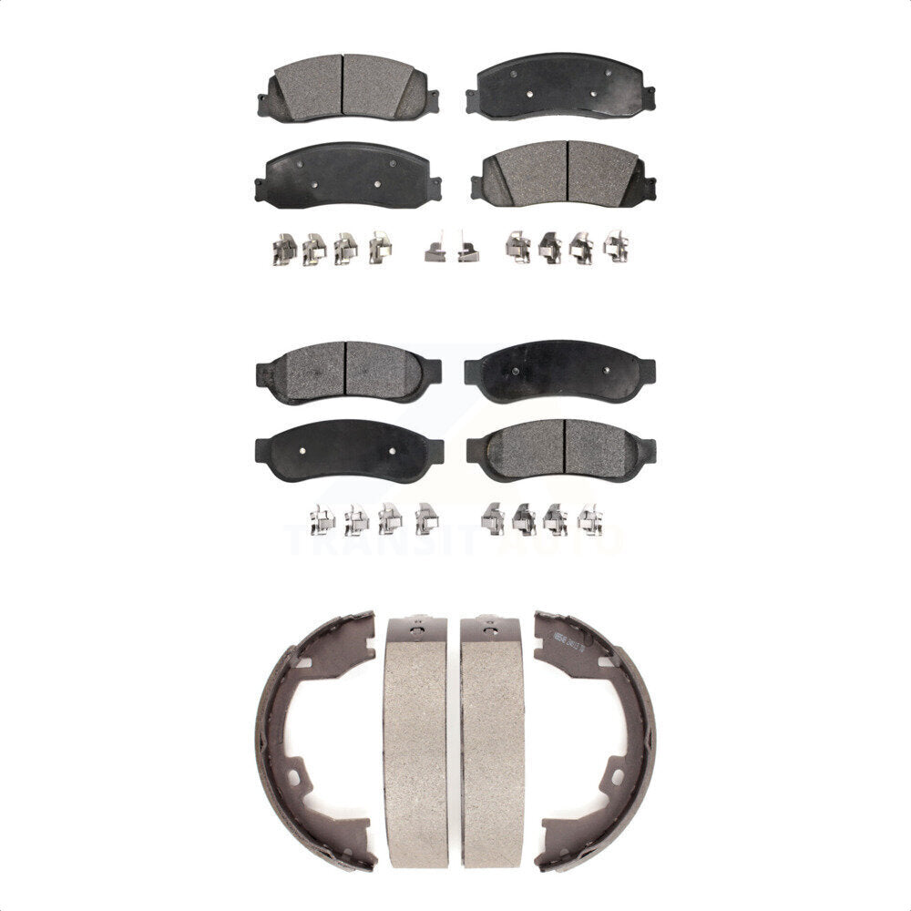 Front Rear Ceramic Brake Pads & Parking Shoe Kit For Ford F-250 Super Duty F-350