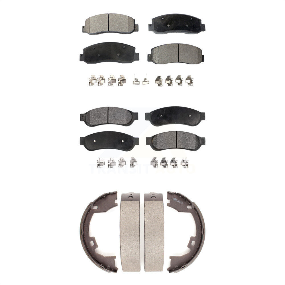 Front Rear Ceramic Brake Pads & Parking Shoe Kit For Ford F-250 Super Duty F-350