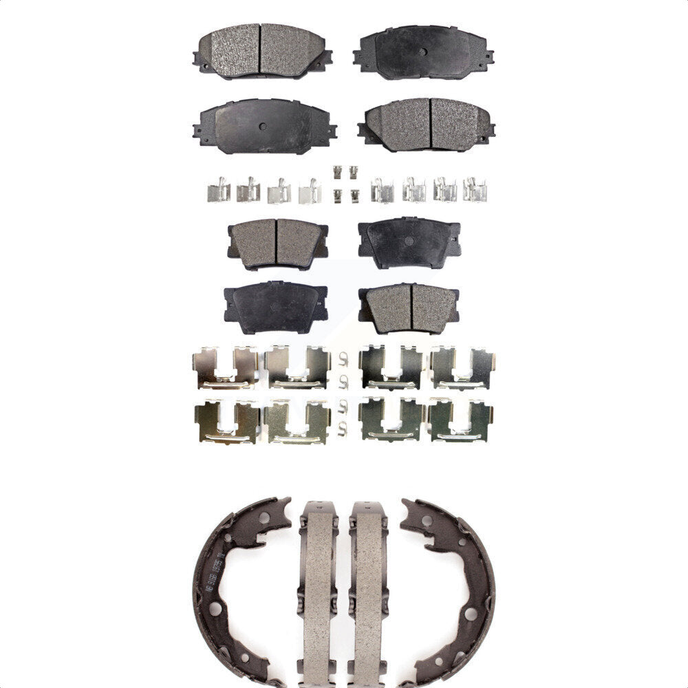 Front Rear Ceramic Brake Pads & Parking Shoes Kit For Toyota RAV4 Matrix Pontiac