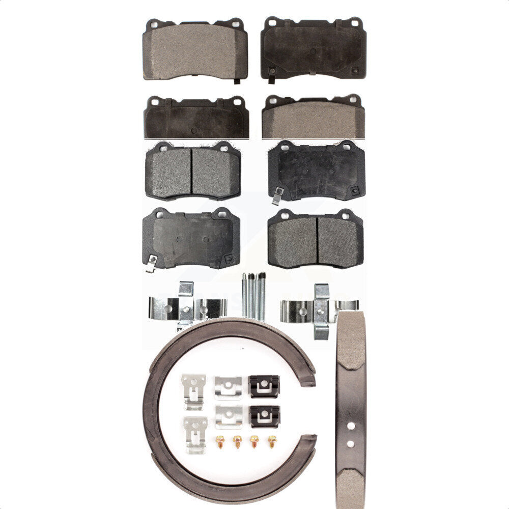 Front Rear Ceramic Brake Pads And Parking Shoes Kit For Cadillac CTS STS