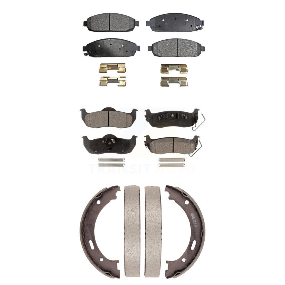 Front Rear Ceramic Brake Pads Parking Shoe Kit For Jeep Grand Cherokee Commander