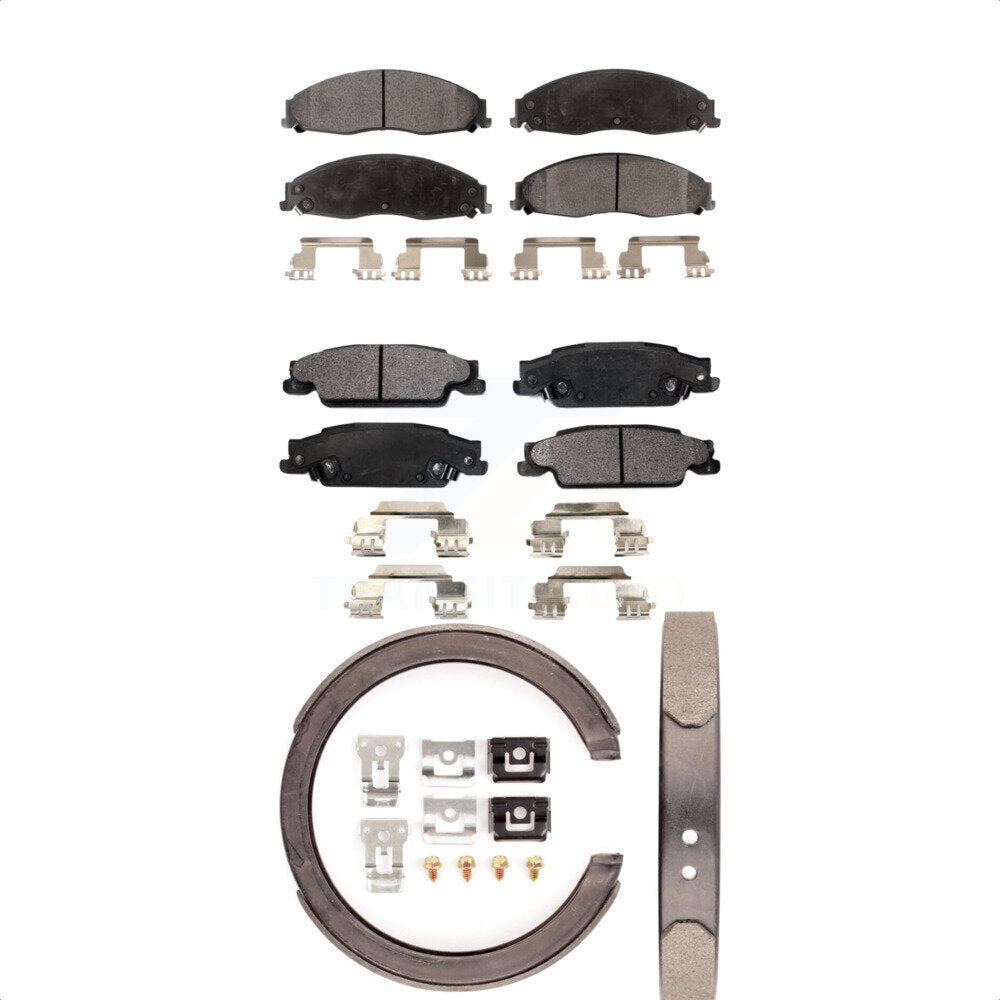 Front Rear Ceramic Brake Pads And Parking Shoes Kit For Cadillac CTS