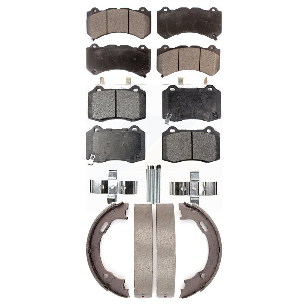 Front Rear Ceramic Brake Pads And Parking Shoes Kit For Dodge Charger Challenger