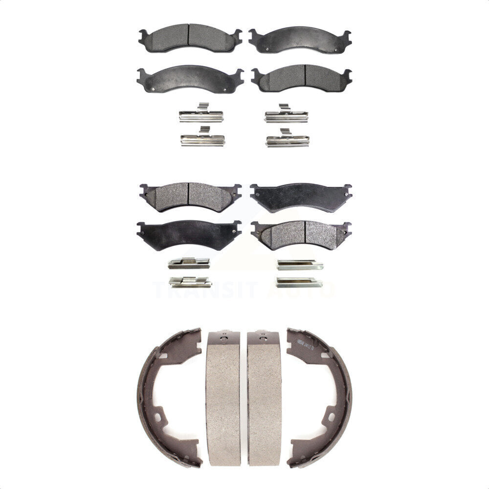 Front Rear Ceramic Brake Pads & Parking Shoe Kit For Ford E-350 Super Duty E-250