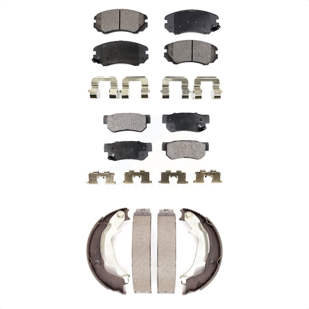 Front Rear Ceramic Brake Pads And Parking Shoe Kit For Hyundai Sonata Kia Optima