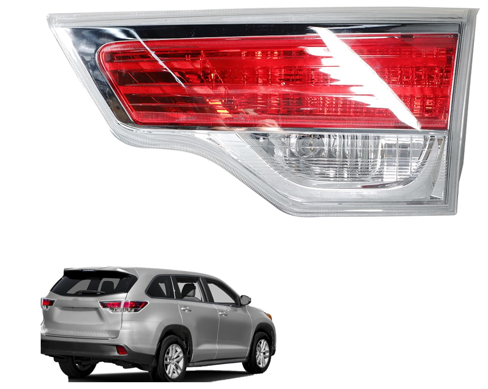 thumbnail image 2 of Texas-E-Parts Right Rear Outer Tail Light For 2018-2019 Toyota Highlander – Halogen, Red/Chrome 2 of 6