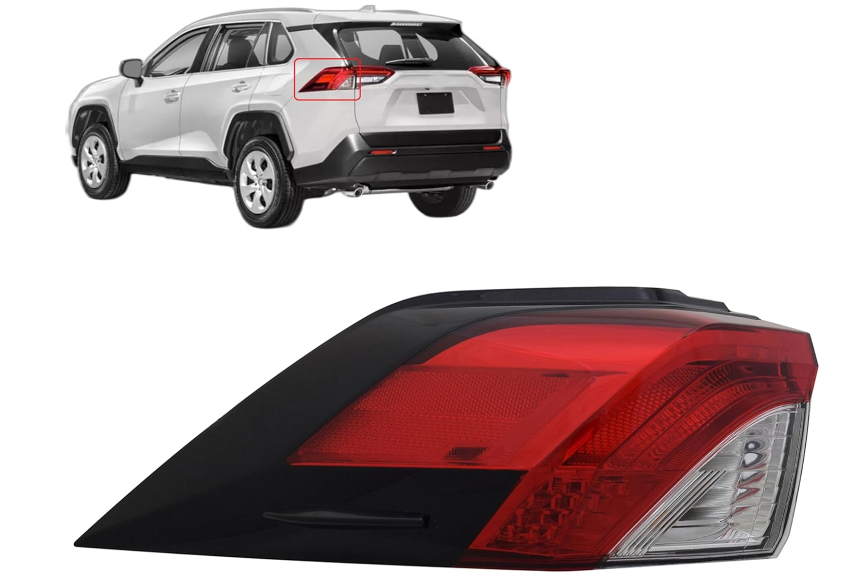 OXILAM Driver Side Tail Light Assembly – For 2019-2023 Toyota Rav4 – LED – Red/Smoked Lens – 81550-0R090