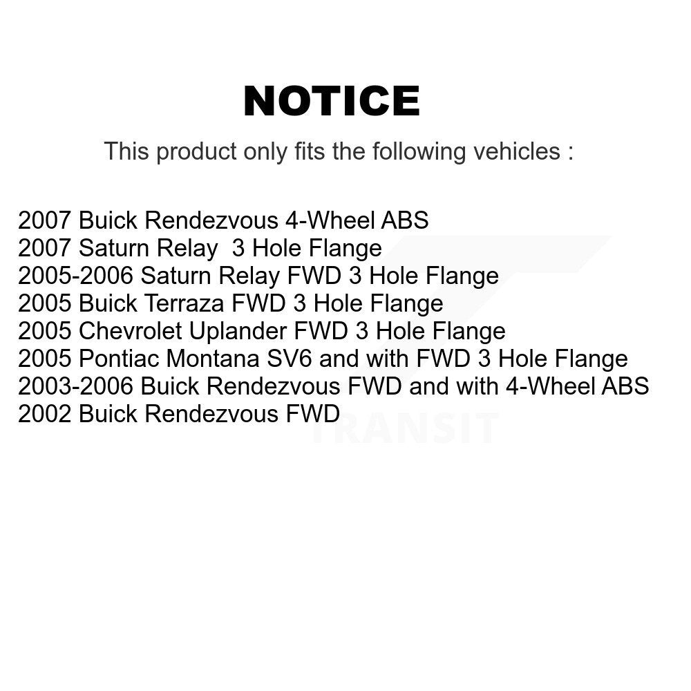 Rear Wheel Bearing And Hub Assembly Pair For Buick Rendezvous Chevrolet Uplander