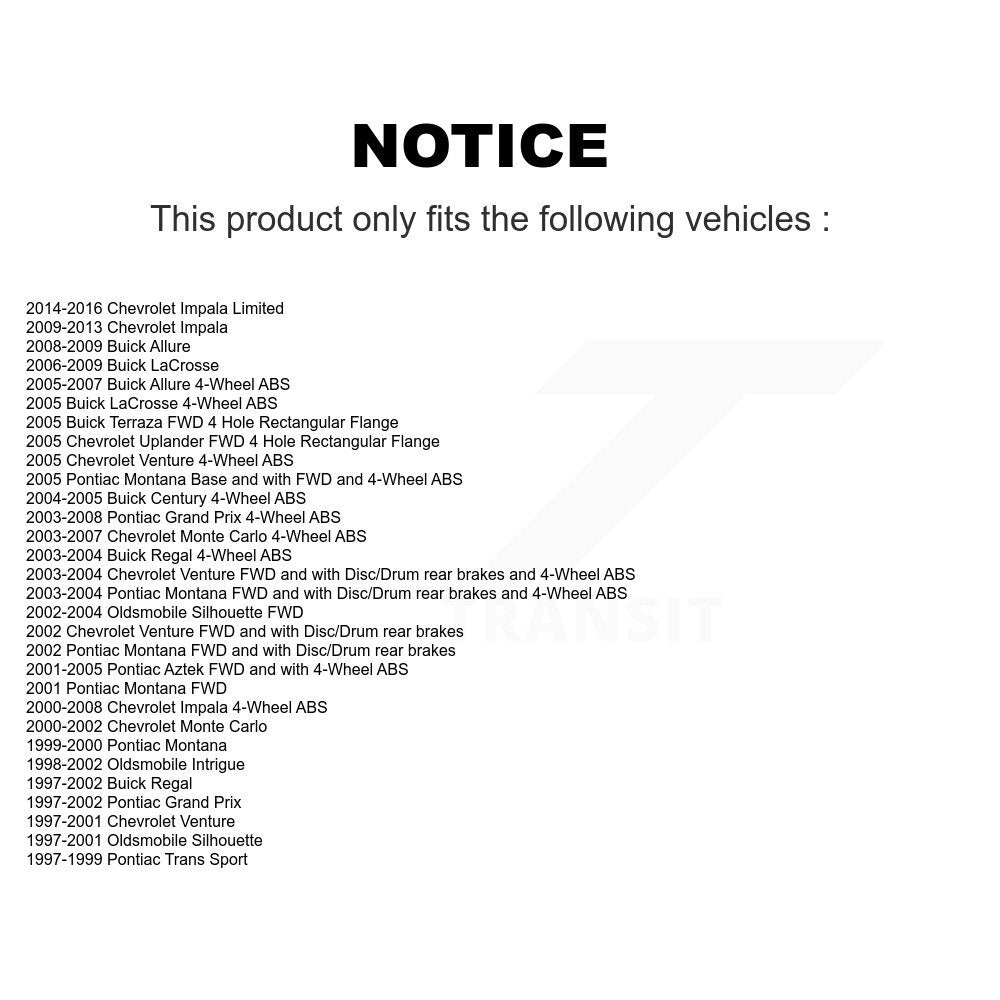 Front Rear Wheel Bearing & Hub Assembly Kit For Chevrolet Impala Pontiac Grand