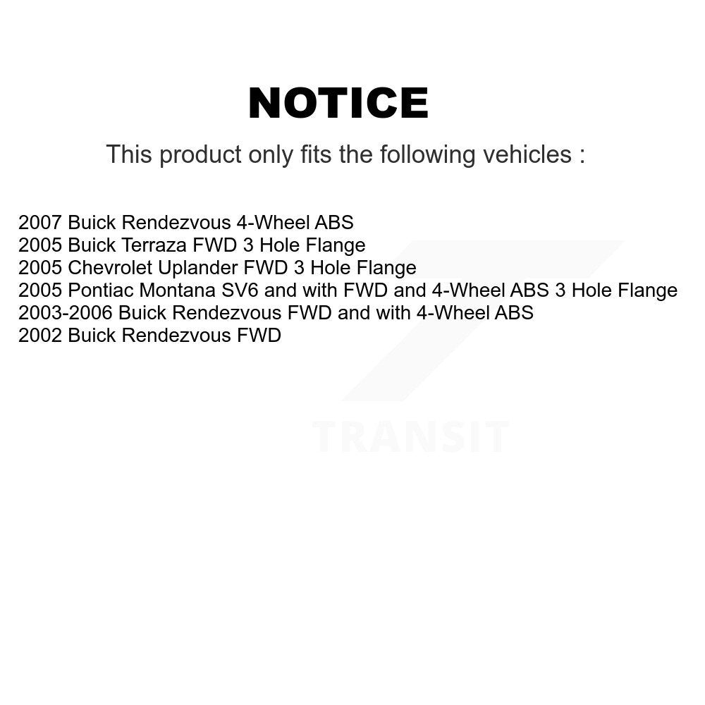 Front Rear Wheel Bearing Hub Assembly Kit For Buick Rendezvous Chevrolet Pontiac