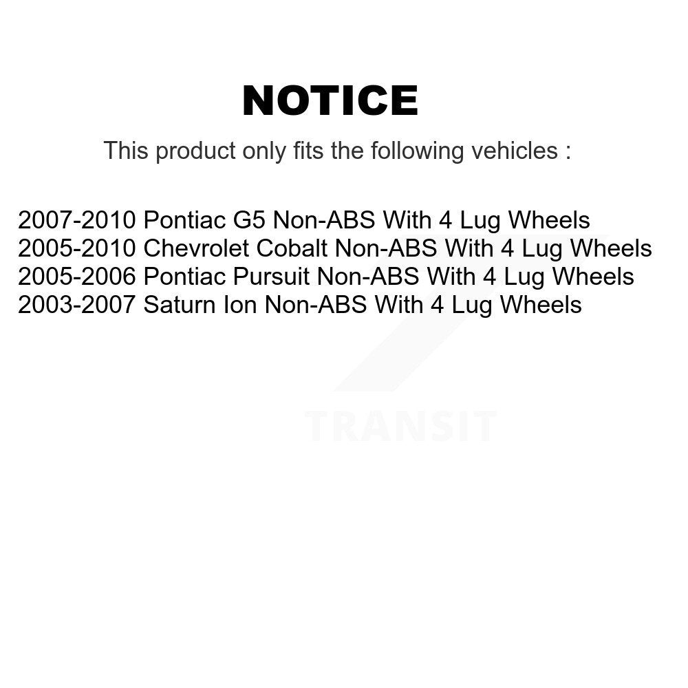 Front Rear Wheel Bearing & Hub Assembly Kit For Chevrolet Cobalt Saturn Ion G5