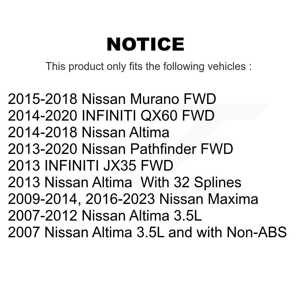 Front Rear Wheel Bearing & Hub Assembly Kit For Nissan Altima Maxima Pathfinder