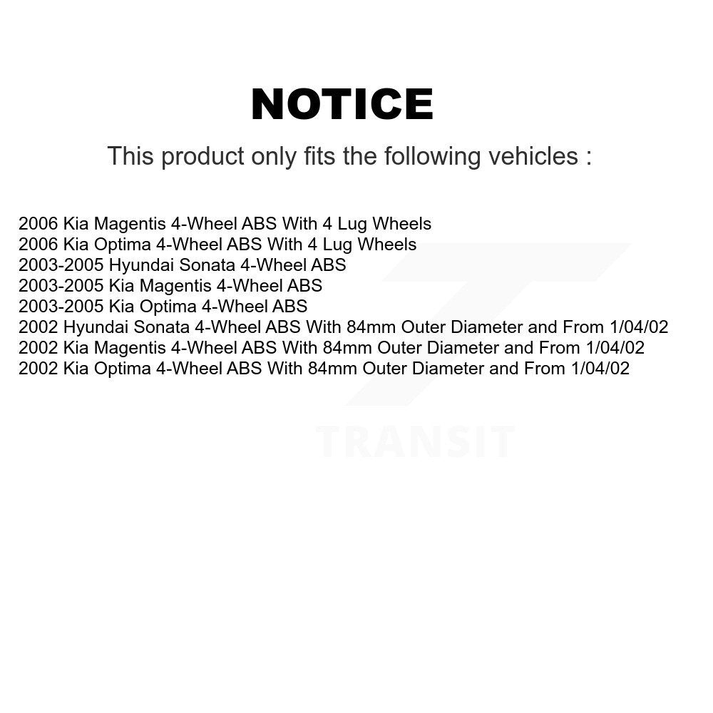 Front Rear Wheel Bearing Hub Assembly Kit For Hyundai Sonata Kia Optima Magentis