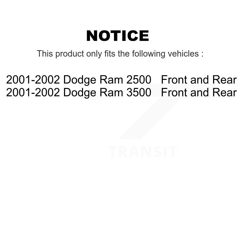 Rotors de frein à disque avant et arrière et Kit de plaquettes en céramique pour Dodge Ram 2001 2002 2500 3500 