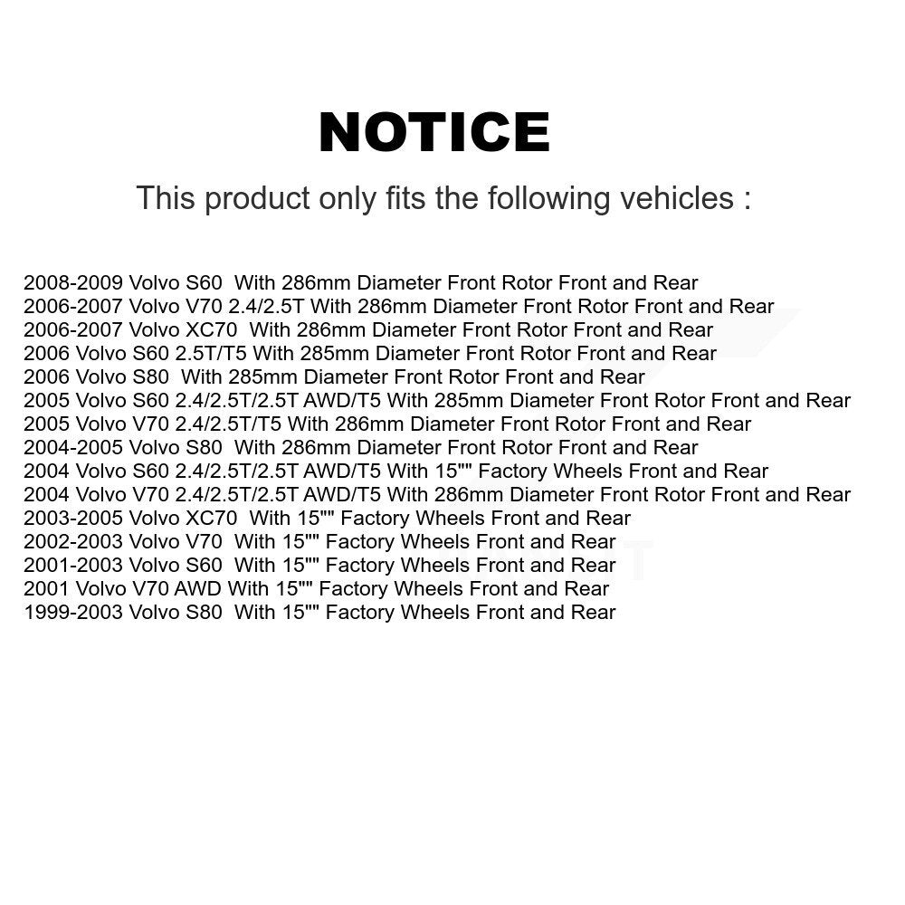 Front Rear Disc Brake Rotors And Ceramic Pads Kit For Volvo S60 V70 XC70 S80