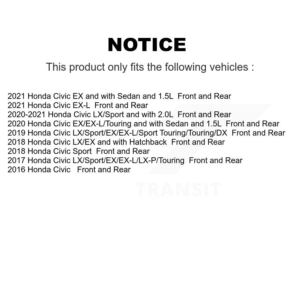 Front Rear Disc Brake Rotors And Ceramic Pads Kit For Honda Civic