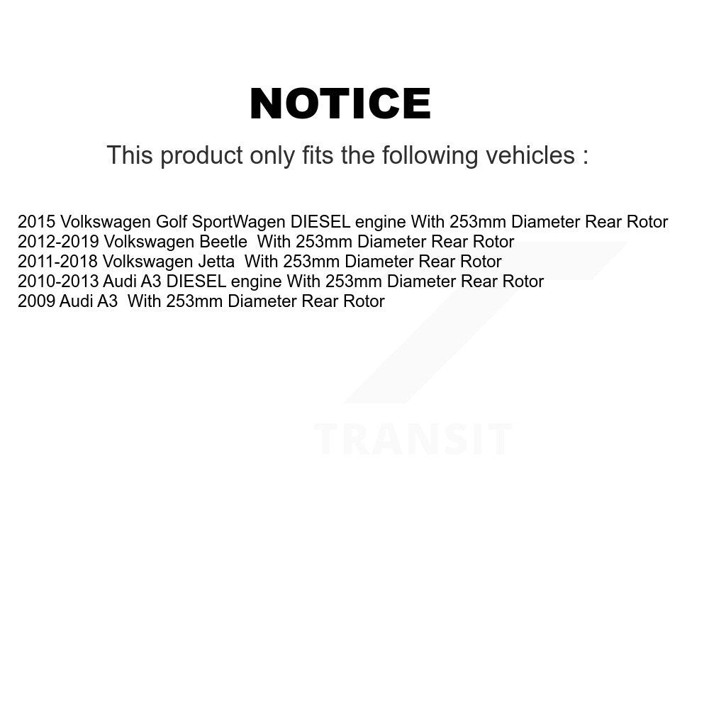 Rear Brake Rotor And Ceramic Pad Kit For Volkswagen Jetta Beetle Golf SportWagen