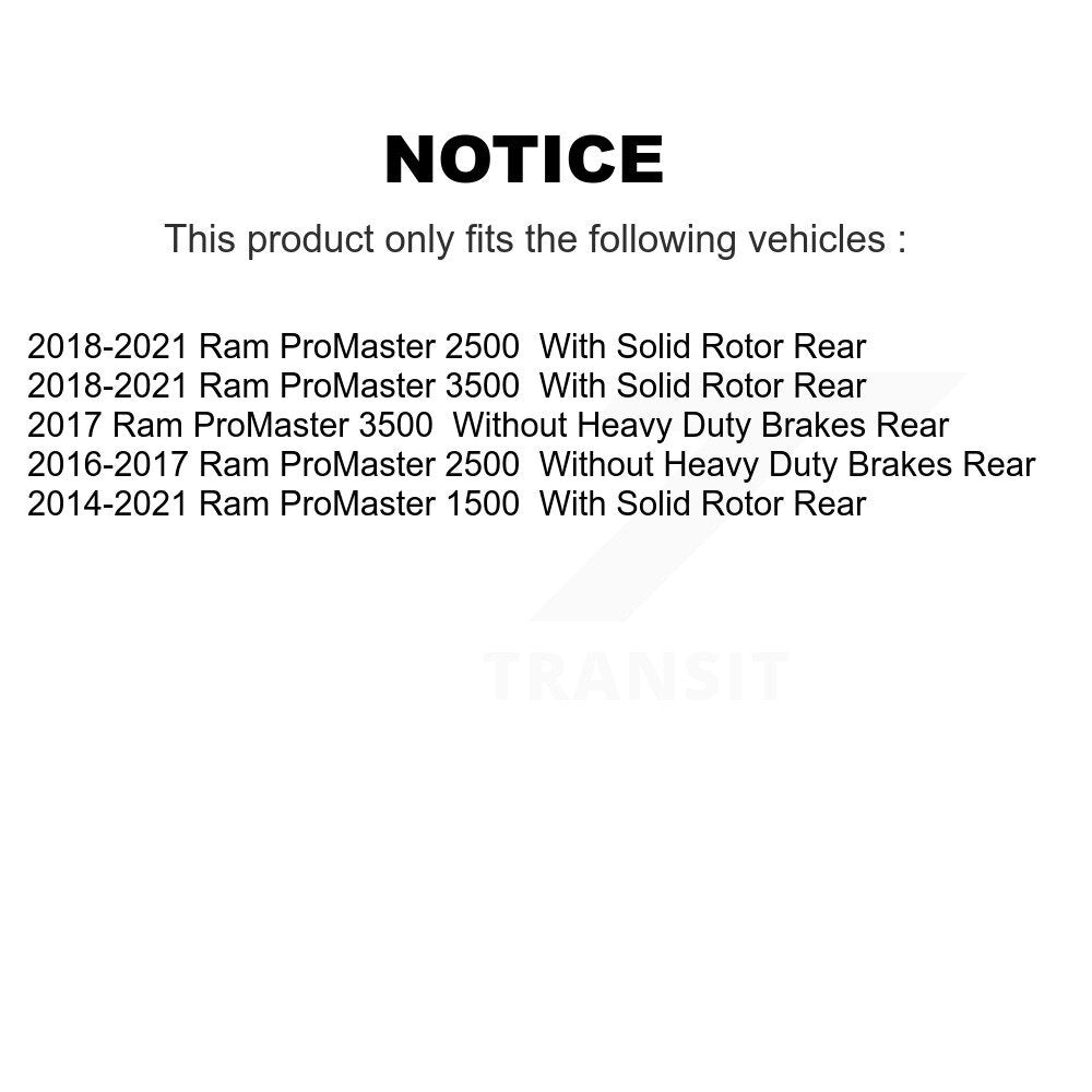 Kit de rotors de frein à disque arrière et plaquettes en céramique pour Ram ProMaster 1500 2500 3500 