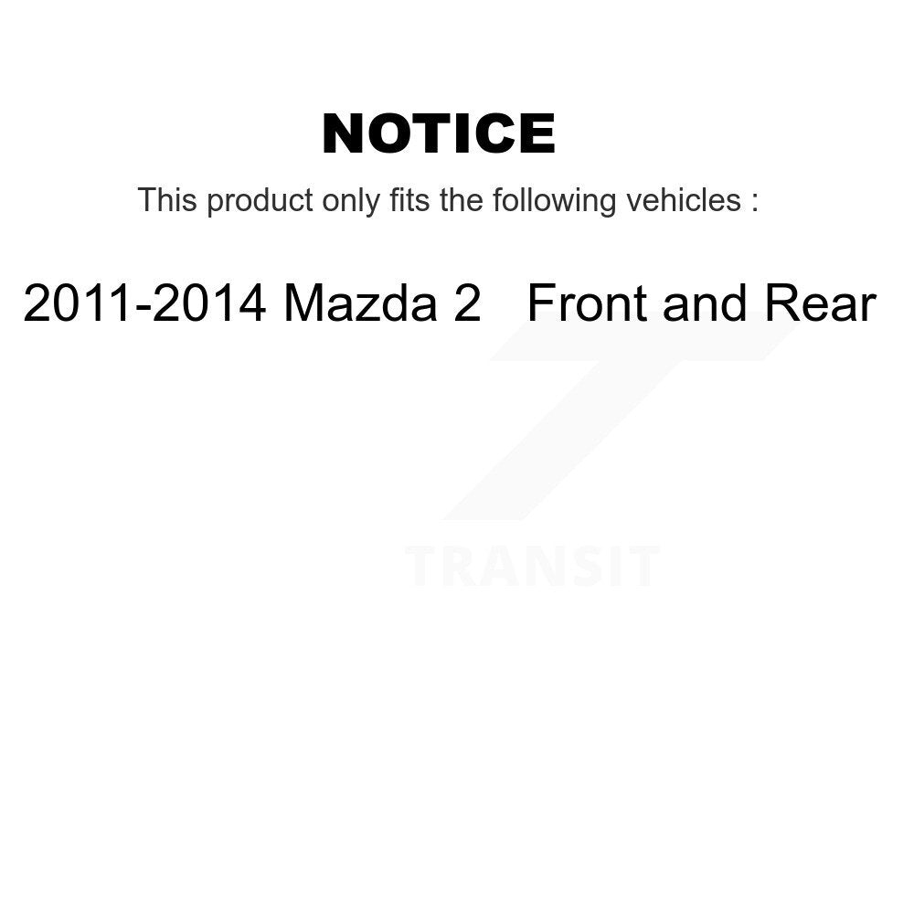 Rotors de frein à disque avant et arrière, plaquettes en céramique et Kit de batterie pour Mazda 2 2011 – 2014 