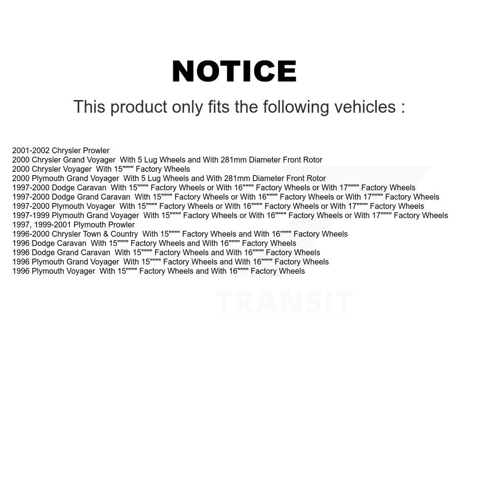 Front Brake Rotor Ceramic Pad Kit For Dodge Caravan Grand Plymouth Prowler Voyager Town & K8T-105799