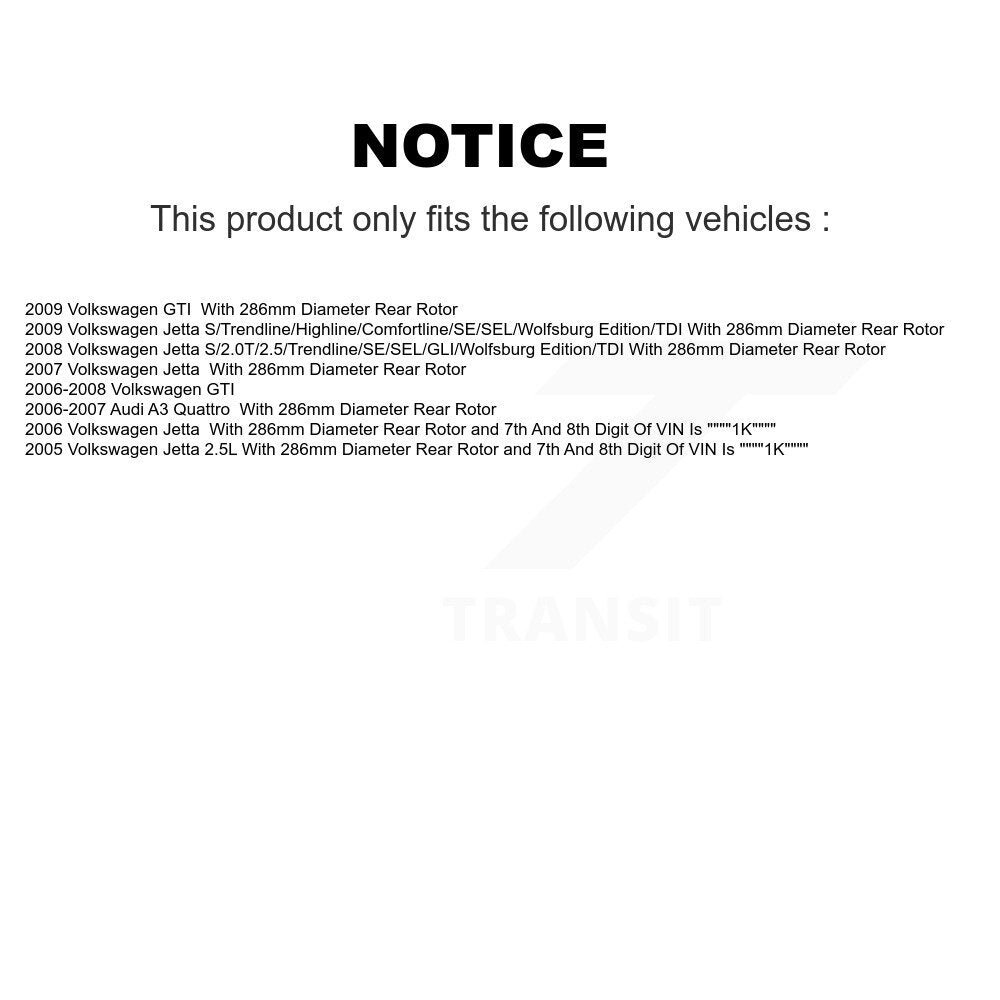Rear Disc Brake Rotor & Ceramic Pad Kit With Calipers For Volkswagen Jetta GTI Audi A3
