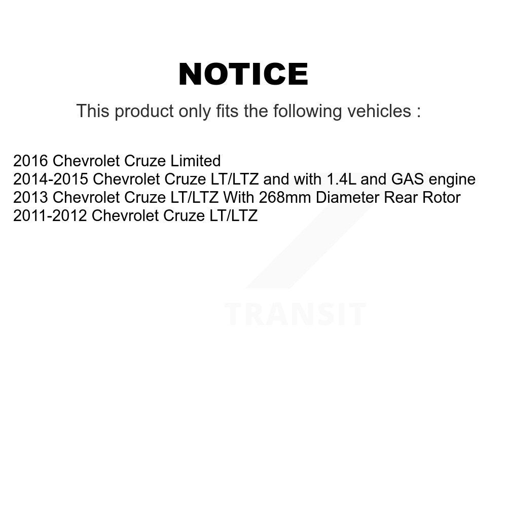 Rear Disc Brake Coated Rotor & Ceramic Pad Kit With Calipers For Chevrolet Cruze Limited