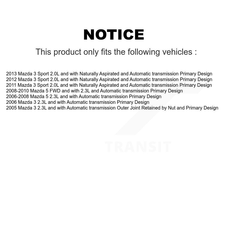 Front CV Axle Drive Shaft Assembly Kit For Mazda 5 3 Sport Primary Design