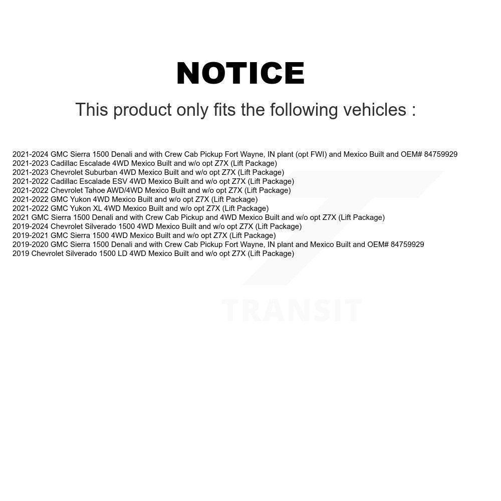 Front CV Axle Shaft Kit For Chevrolet GMC Silverado 1500 Sierra Yukon Tahoe LD Cadillac KCV-100358