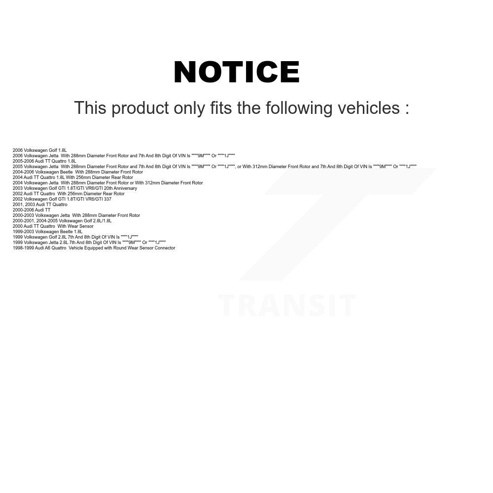 Front Rear Ceramic Brake Pads Kit For Volkswagen Jetta Beetle Golf Audi TT A6