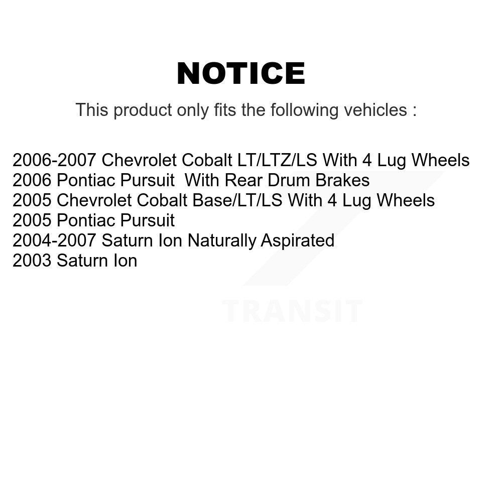 Front Rear Coat Brake Rotors Ceramic Pad Drum Kit (7Pc) For Chevrolet Cobalt Ion