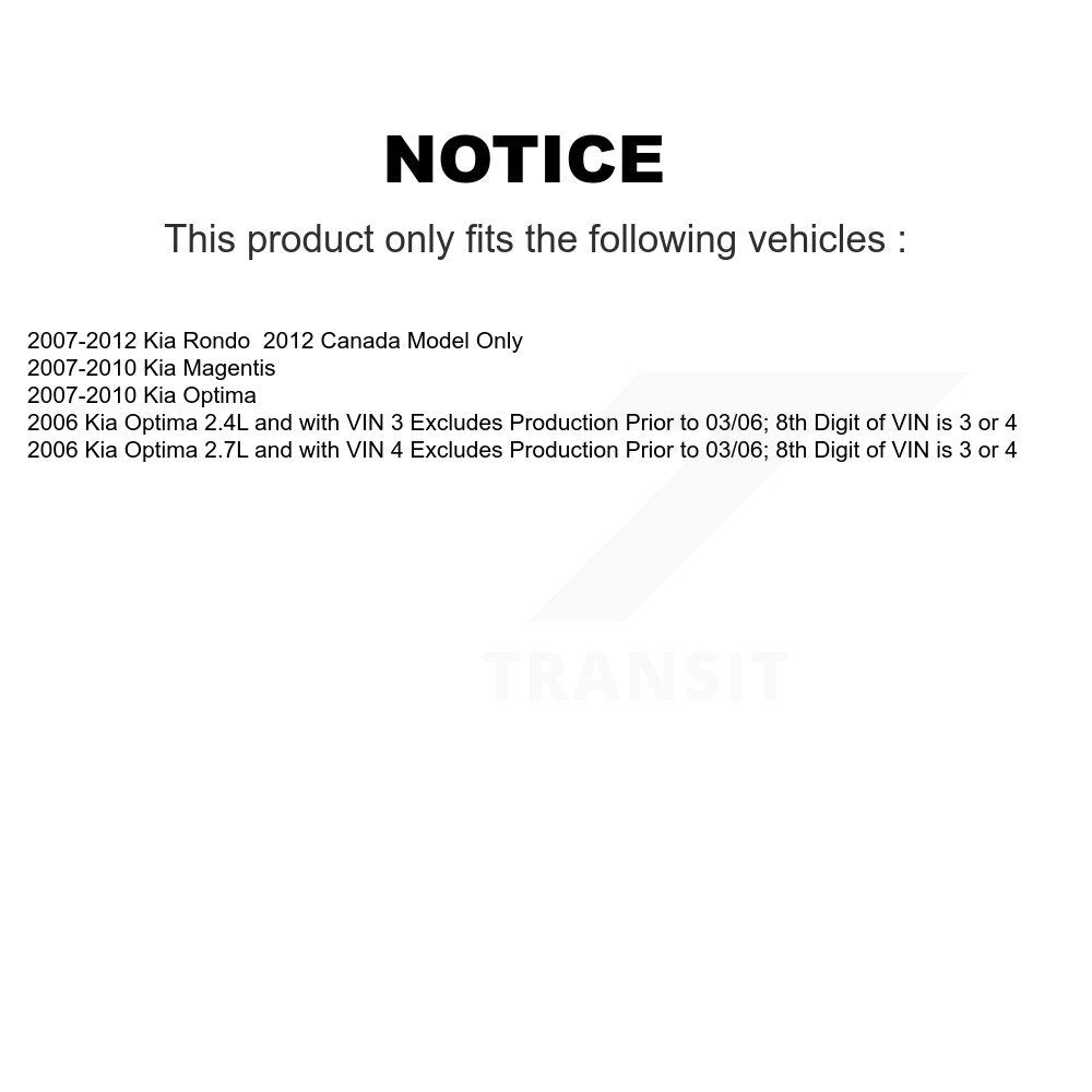 2007-2010 Kia Magentis  , 2007-2010 Kia Optima  , 2007-2012 Kia Rondo  , 2006 Kia Optima , 2006 Kia Optima Front Left Suspension Strut Coil Spring Assembly Kit