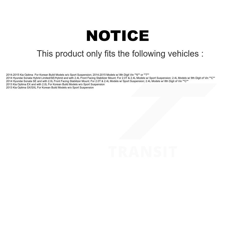 2014-2015 Kia Optima  , 2013-2014 Hyundai Sonata  , 2013 Kia Optima , 2013 Kia Optima Front Right Suspension Strut Coil Spring Assembly Kit