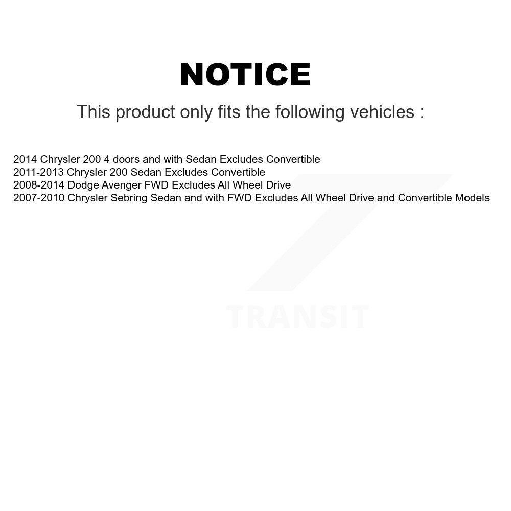 2011-2014 Chrysler 200  , 2008-2014 Dodge Avenger  , 2007-2010 Chrysler Sebring  Rear Suspension Strut Coil Spring Assembly Kit