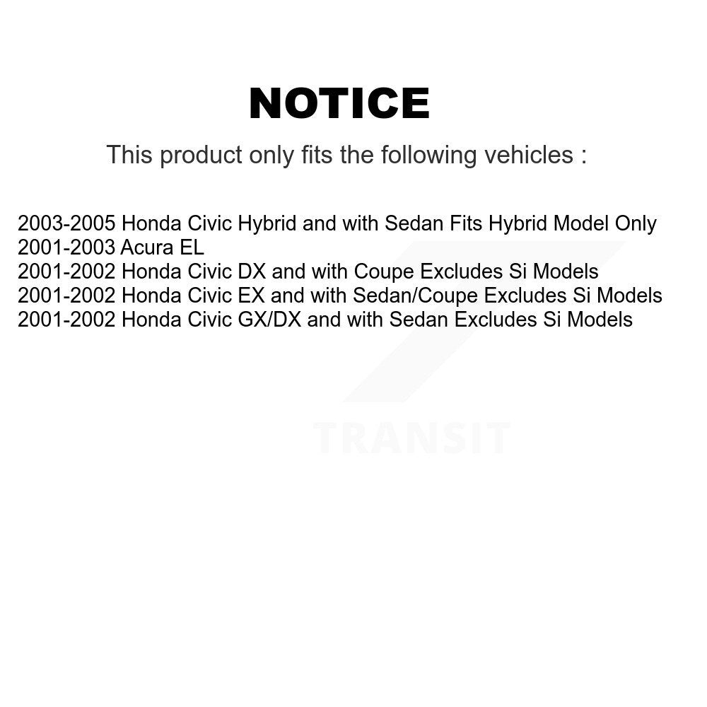 2003-2005 Honda Civic  , 2001-2003 Acura EL  , 2001-2002 Honda Civic  , 2001-2002 Honda Civic  , 2001-2002 Honda Civic  Front Left Suspension Strut Coil Spring Assembly Kit