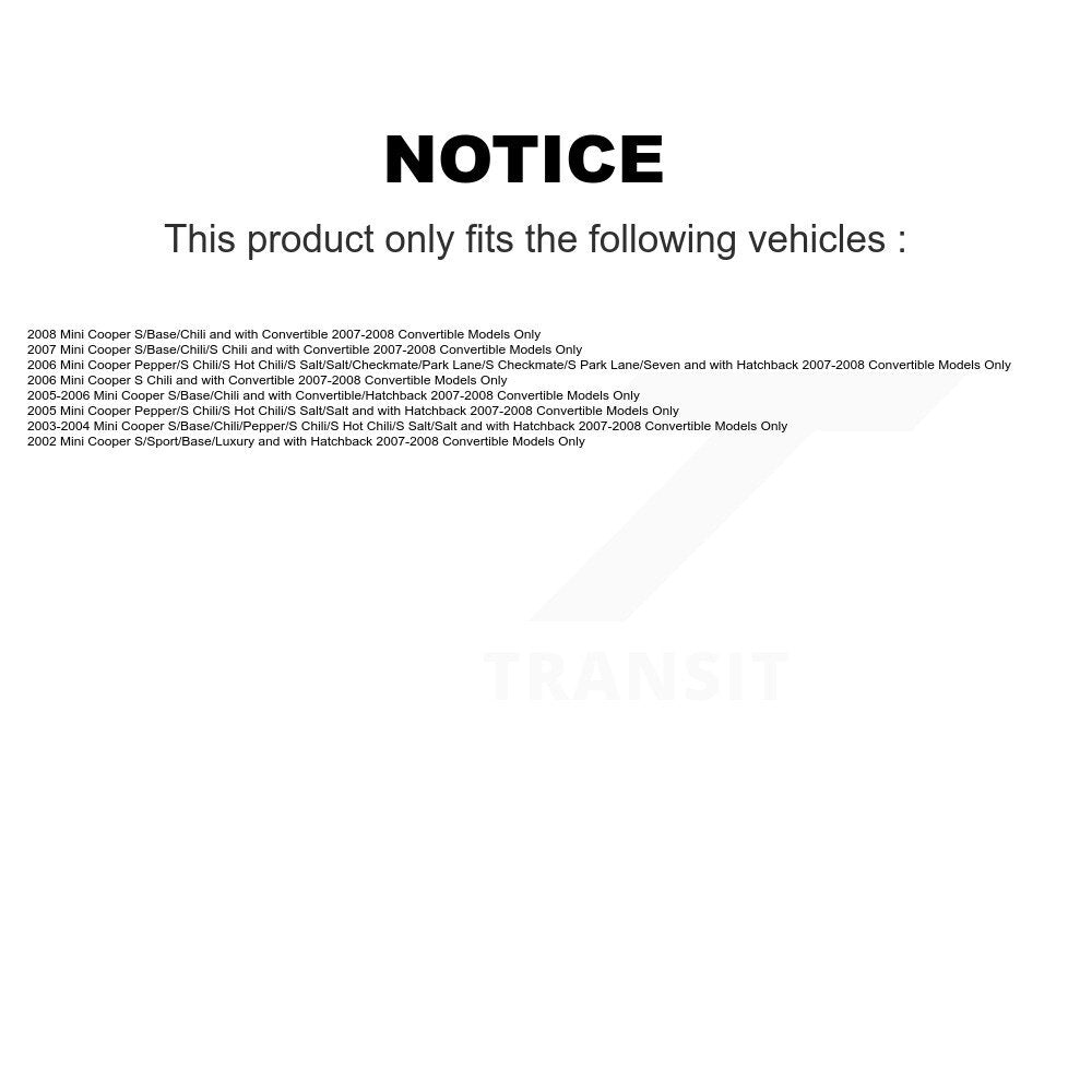 2008 Mini Cooper , 2007 Mini Cooper , 2006 Mini Cooper , 2006 Mini Cooper , 2005 Mini Cooper , 2005-2006 Mini Cooper  , 2003-2004 Mini Cooper  , 2002 Mini Cooper Rear Right Suspension Strut Coil Spring Assembly Kit