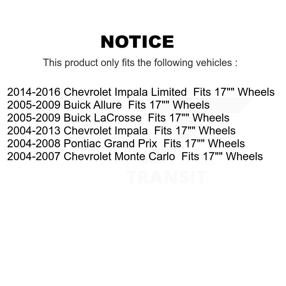 2014-2016 Chevrolet Impala Limited  , 2005-2009 Buick Allure  , 2005-2009 Buick LaCrosse  , 2004-2013 Chevrolet Impala  , 2004-2007 Chevrolet Monte Carlo  , 2004-2008 Pontiac Grand Prix  Rear Right Suspension Strut Coil Spring Assembly Kit