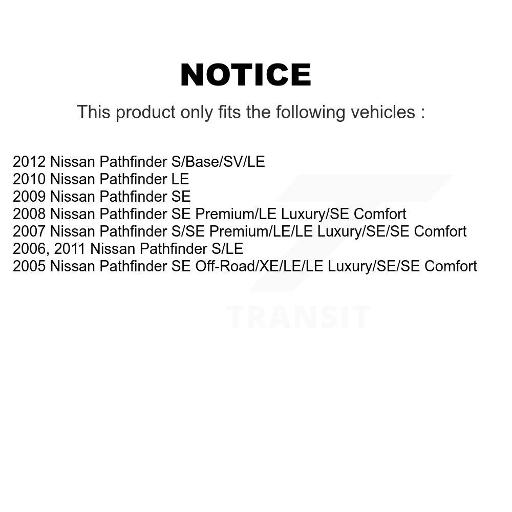 2012 Nissan Pathfinder , 2011 Nissan Pathfinder , 2010 Nissan Pathfinder , 2009 Nissan Pathfinder , 2008 Nissan Pathfinder , 2007 Nissan Pathfinder , 2006 Nissan Pathfinder , 2005 Nissan Pathfinder Front and Rear Suspension Strut Coil Spring Assembly Kit