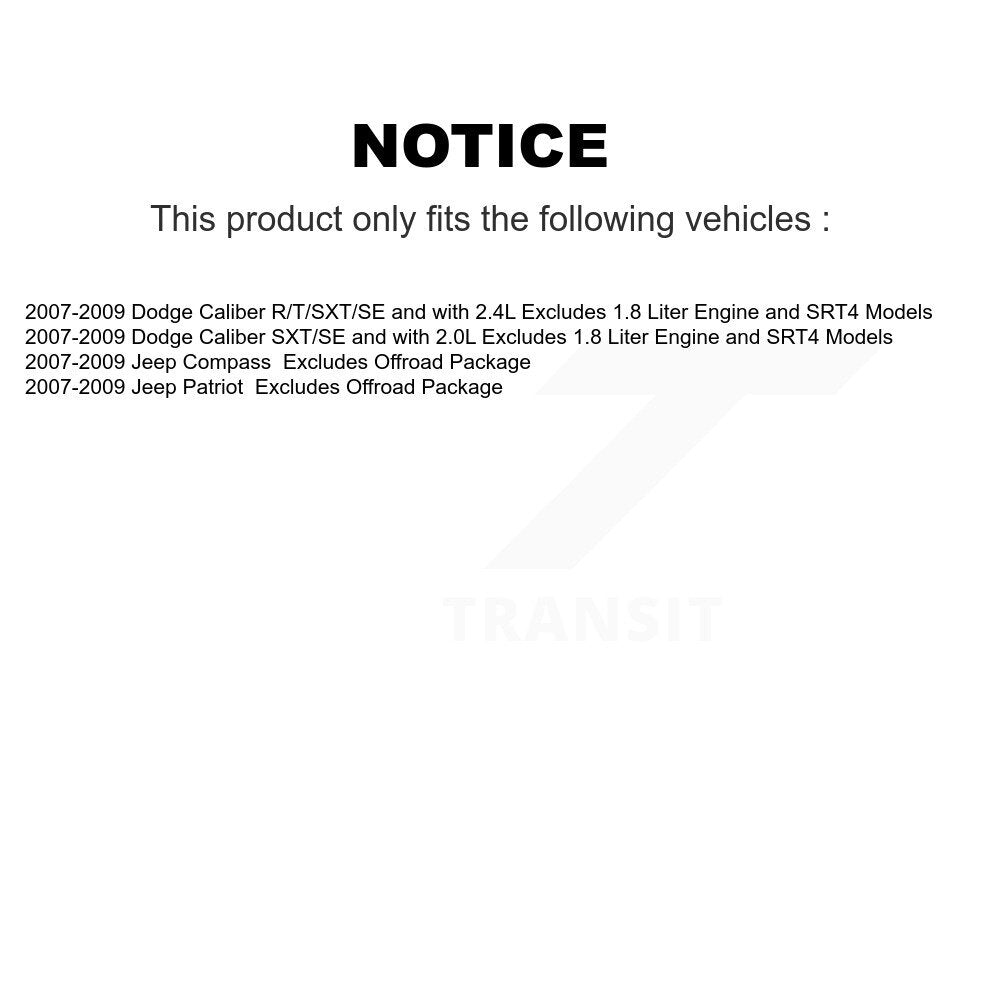 2007-2009 Dodge Caliber  , 2007-2009 Dodge Caliber  , 2007-2009 Jeep Compass  , 2007-2009 Jeep Patriot  Front and Rear Suspension Strut Coil Spring Assembly Kit