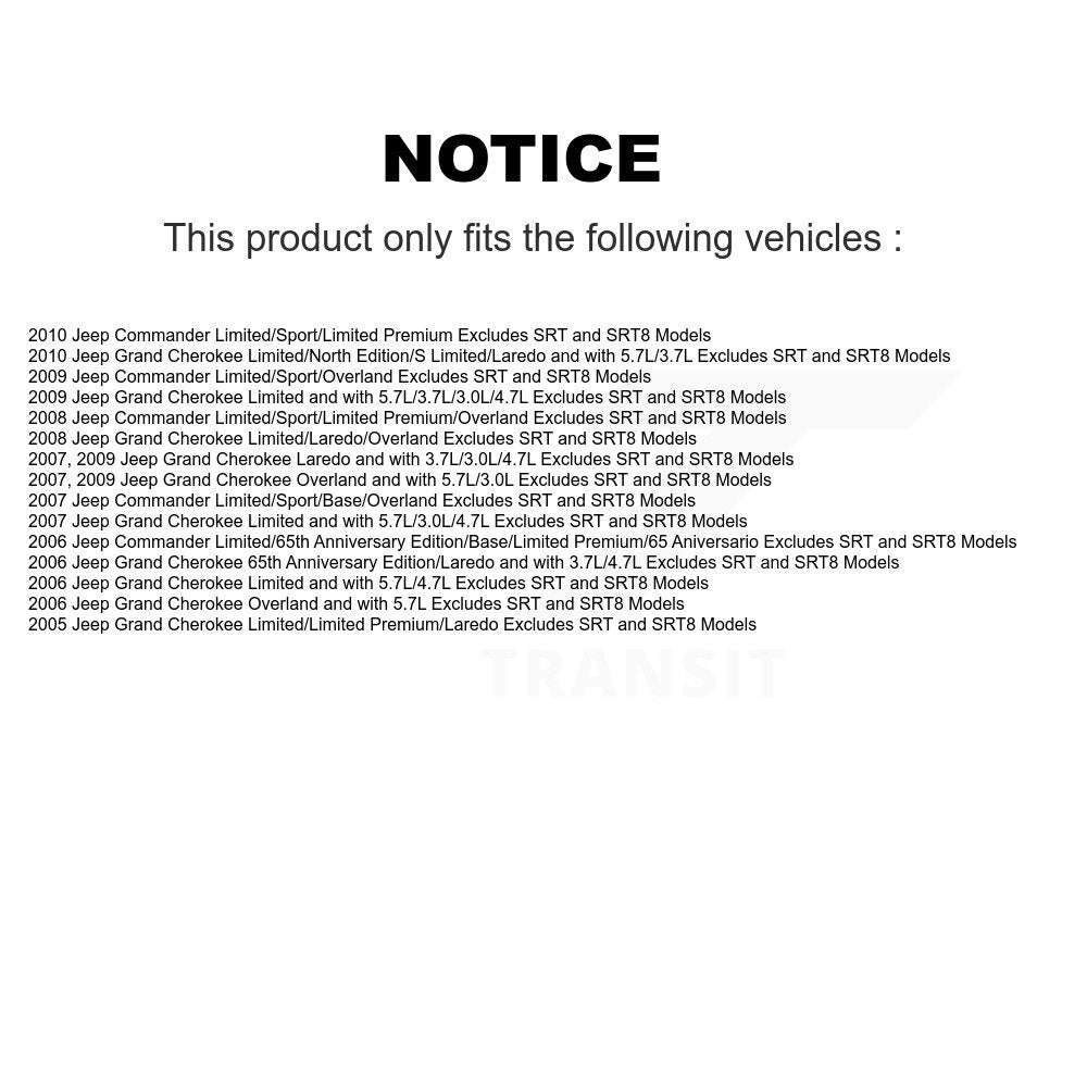 Front Rear Complete Strut Shock & TOR Bar Link Kit (8Pc) For Jeep Grand