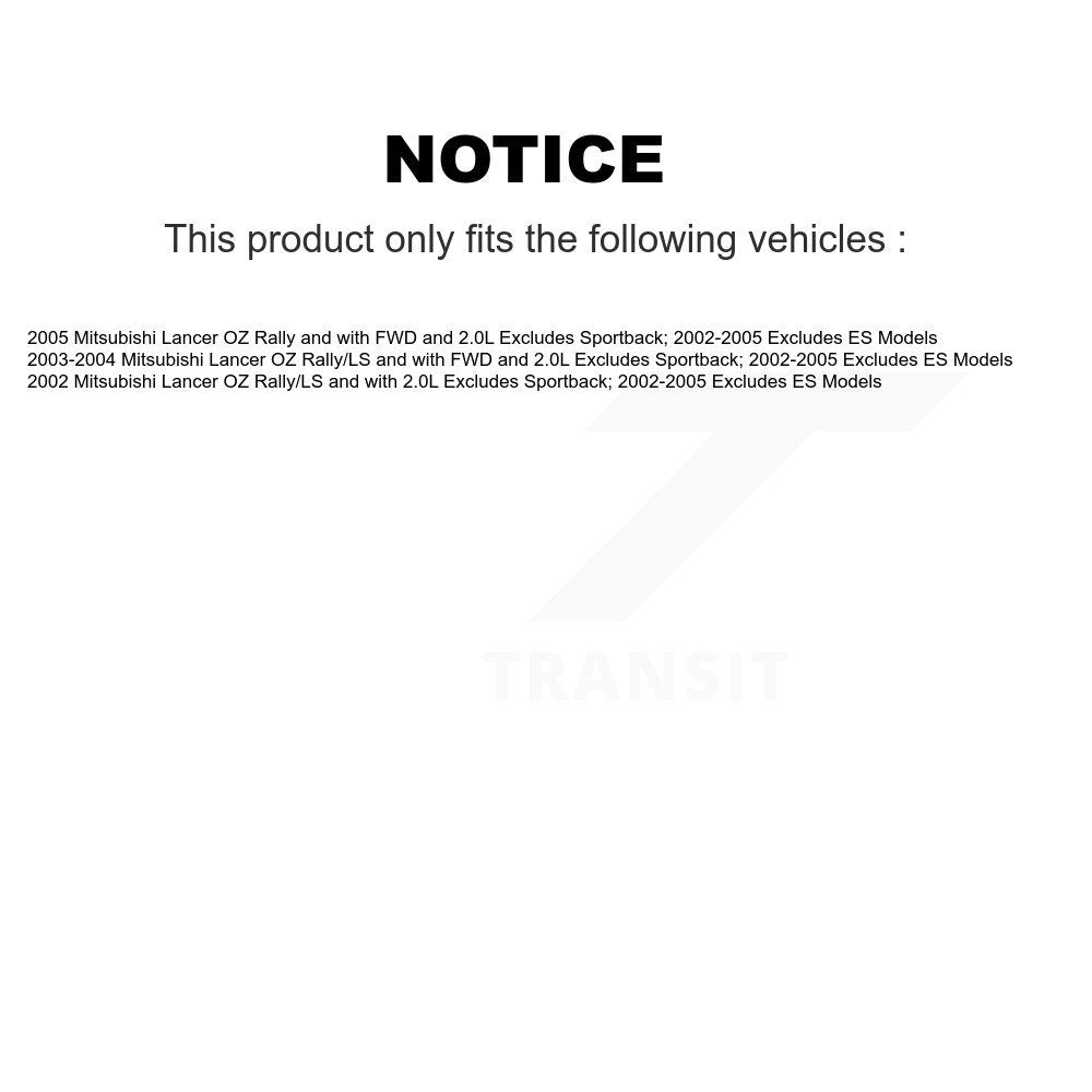 2005 Mitsubishi Lancer , 2003-2004 Mitsubishi Lancer  , 2002 Mitsubishi Lancer Front and Rear Suspension Strut Coil Spring Assembly Kit