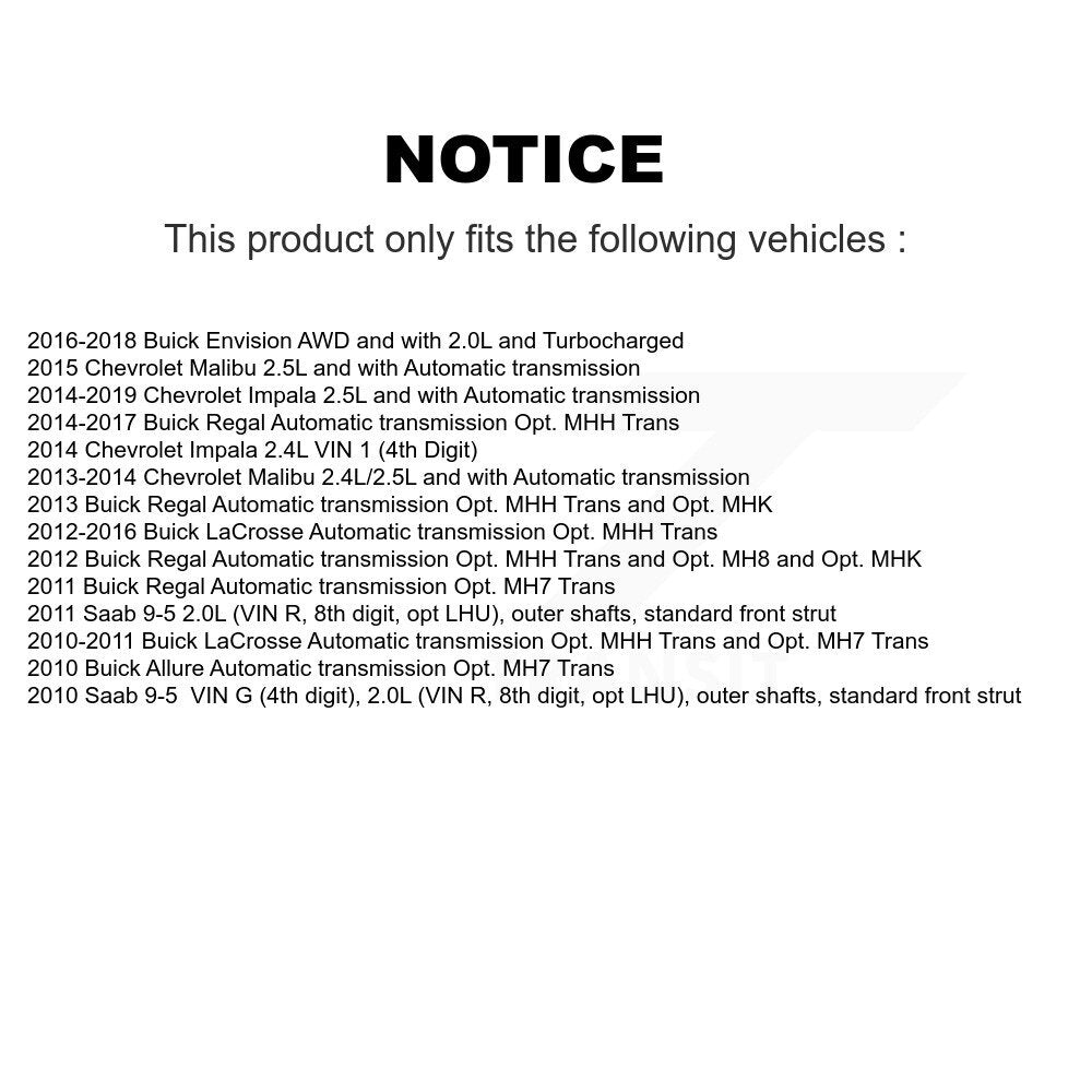 Front CV Axle Shaft NCV-GM10279 For Chevrolet Buick Malibu Impala LaCrosse Regal Envision Saab 9-5