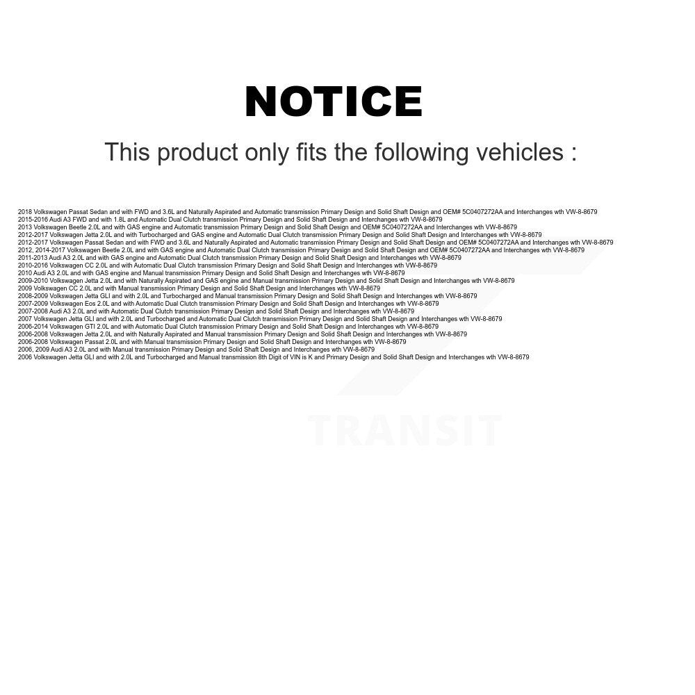 Front Right CV Axle Shaft For Volkswagen Jetta Passat Beetle GTI Audi A3 CC Eos