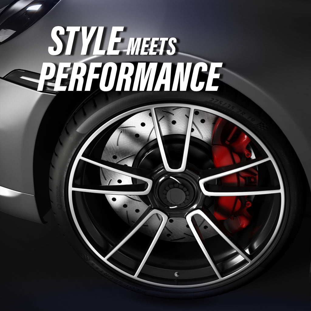 Front Rear Coated Drilled Slot Disc Brake Rotor & Ceramic Pad Kit For Subaru WRX